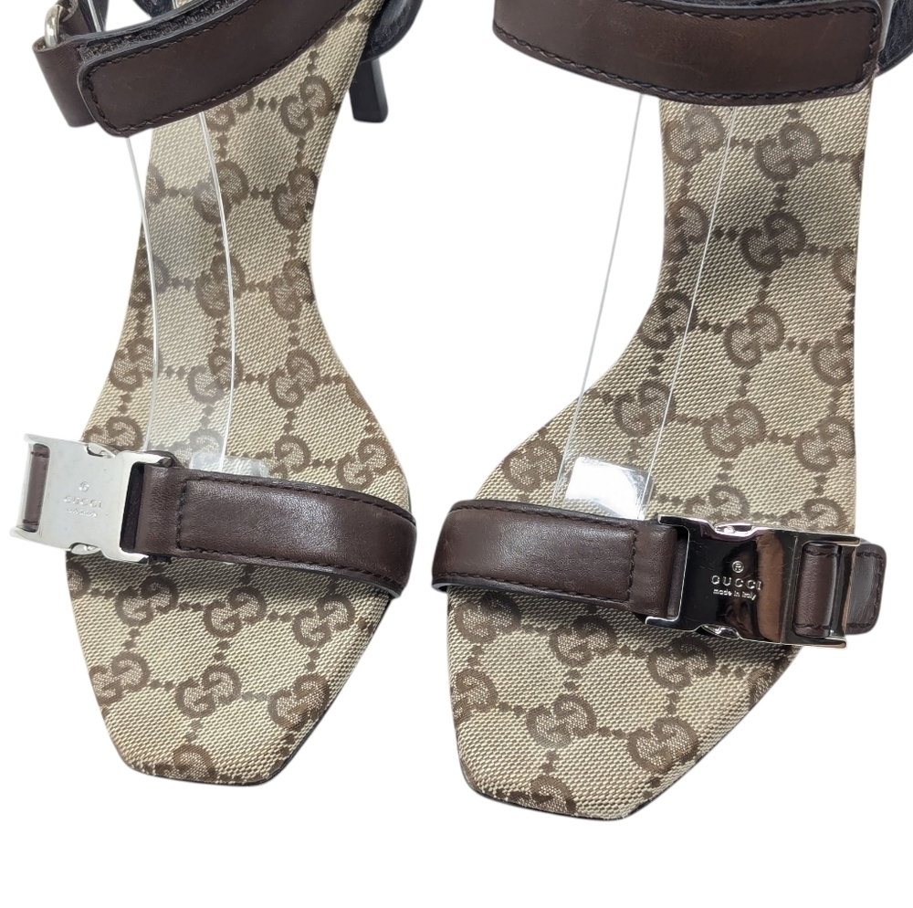Gucci Lifford GG Supreme Tom Ford Era "New Chocolate" Sandal Heels Size EU 38.5 - Picture 6 of 10